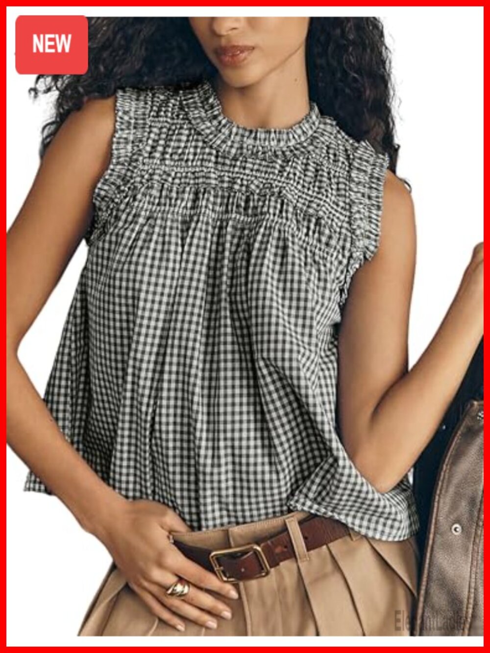 Sleeveless Peplum Babydoll Plaid Tank Top Ruffle Trim Summer Blouse